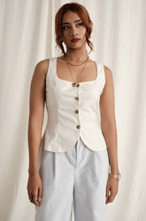 Buttoned Square Neck Top